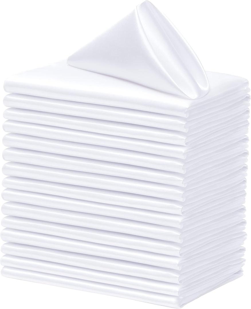 16 Pack Square Satin Dinner Napkins, 17x17 Inches Silky Soft Smooth Table Cloth Napkins for Restaurant Weddings Banquet Party Decoration, White (17" x 17" (Set of 16), White)