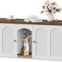 47.2'' Double Cat Litter Box Enclosure, Hidden Cat Litter Box Furniture with Scratching Board and Dangling Ball, for 2 Cats, White and Walnut MMW02WL