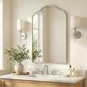 ANDY STAR Scalloped Arched Mirror, 26x38 Brushed Nickel Irregular Bathroom Mirror for Vanity, Asymmetrical Curved, Silver Rustproof Stainless Steel Frame, for Over Sink, Bedroom, Mantel, Fireplace