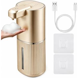 Automatic Soap Dispenser, Foaming Soap Dispenser Touchless with Continuous Dispensing, 4-Level Adjustable, Rechargeable Hand Soap Dispensers, Wall Mounted or Countertop for Bathroom & Kitchen
