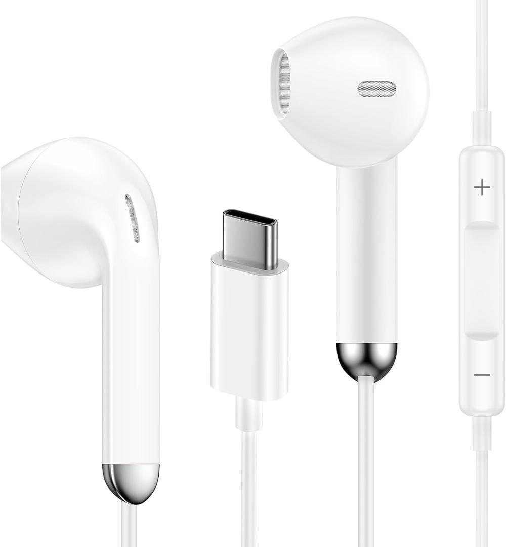 iPhone 17 16 Headphones Wired, USB C Earbuds for iPhone 17e/17 Pro Max Air/16e/16 Pro Max/16 Plus/15Pro/Plus, Type C Wired Earphones Ear Buds for Samsung Galaxy S26 Ultra S25 S24 S23 S22 A17 A56 A16 (White)