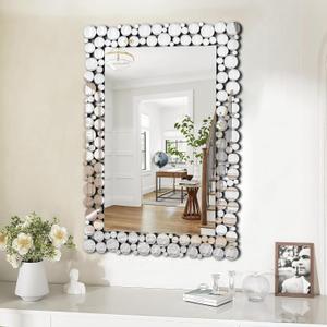 KOHROS Luxury Diamond Bathroom Mirror for Wall 40"x28" Rectangle Wall Mirror Elegant Decorative Mirror Home Decor for Fireplace Bedroom Living Room Entryway Horizontal or Vertical Hanging