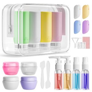 Muslish 21 Pack Leak Proof Silicone Travel Bottles Set, TSA Approved Containers for Toiletries, Travel Size Accessories and Shampoo Conditioner Bottles with Toiletry Bag (BPA Free) (Multi-color)