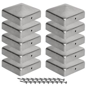 Post Caps 3.5x3.5 inches - 10 Pieces Caps with Free Screws, Galvanized Fence Post Cap / Metal Cap Post Covers
