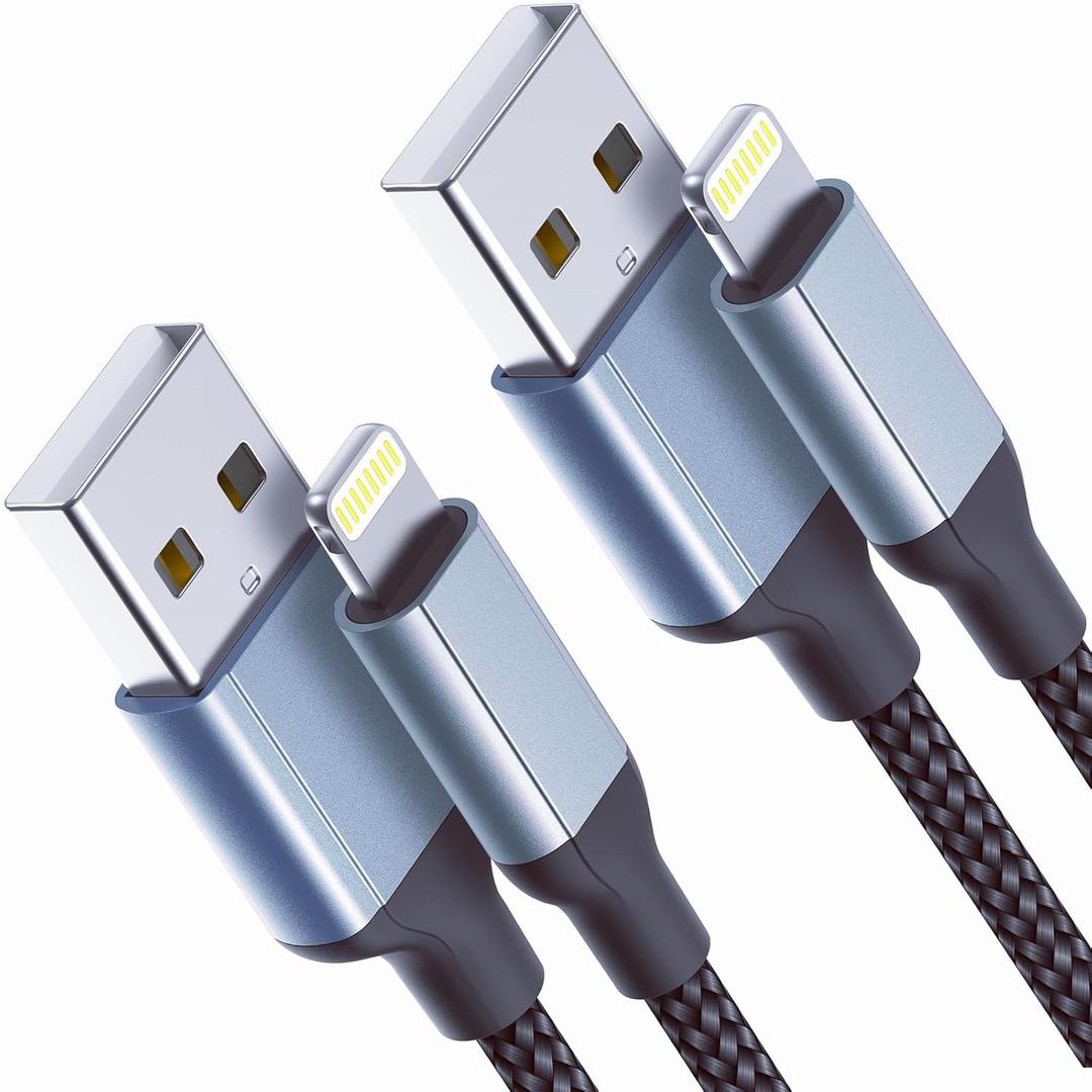 2 FT iPhone Charging Cable, 2 Pack [MFi Certified] USB to Lightning Cable 2ft for Car Fast Charging Braided Short iPhone Cord Compatible with Apple iPhone 14/13/12/11Pro/X/XR/8/7/6s/Plus/SE/iPad (Black)