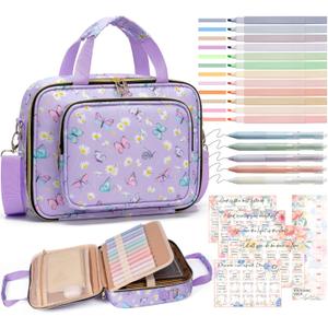 Bible Cover Case for Women, Large Bible Bag w/Shoulder Strap, Bible Study Supplies Journaling Kit Book Carrying Case with Pastel Highlighters 75 Tabs, Mothers Day Christian Gifts for Women Mom Teacher