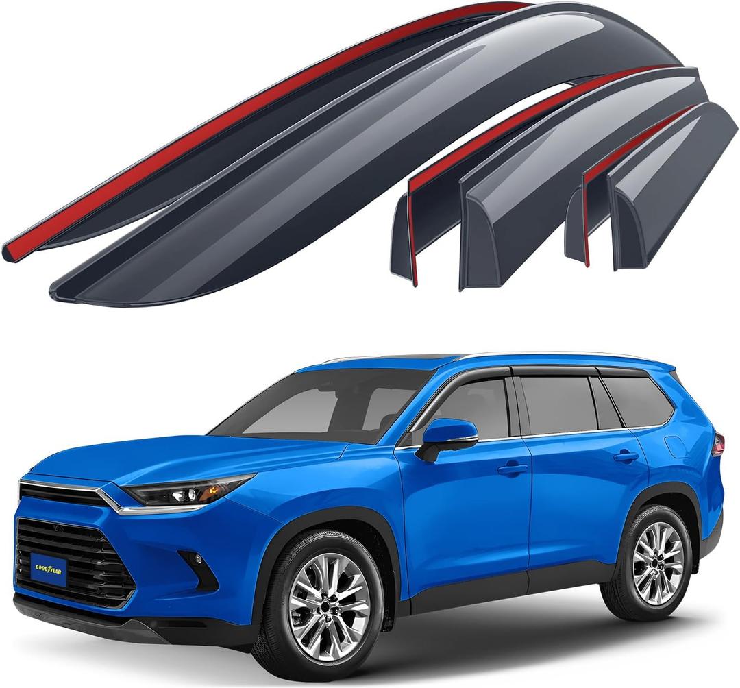 Goodyear Shatterproof Window Deflectors for Toyota Grand Highlander 2024-2025, Tape-on Rain Guards, Window Visors, Vent Deflector Visor, Car Accessories, 6 pcs. - GY008756