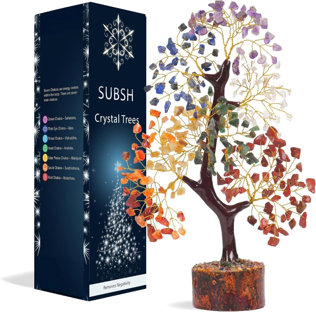 7 Chakra Tree of Life - Crystal Tree for Positive Energy - Healing Crystals and Stones - Birthday Gifts for Women, Home Office Decor -10-12" (Seven Chakra C16)