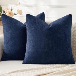 MIULEE Navy Couch Pillow Covers 18x18 Inch, Set of 2 Soft Chenille Decorative Square Throw Pillow Covers Farmhouse for Sofa Living Room Bed