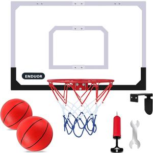 Basketball Hoop Indoor for Kids & Adults, 26 x 17in Wall Mount or Over the Door Basketball Hoop, Complete Set with 2 Basket Balls & Pump, Easy to Install for Room, Office, or Classroom