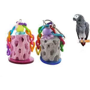 2 Pcs Parrot Chew Toys Natural Materials Bird Beak Calcium Stone, Hanging Chew Toy for Macaw, African Grey, Cockatiel and Other Medium to Large Birds