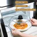 2 in 1, Tall Glass Microwave Splatter Cover for Food & Microwave Place Mat, Plate Splatter Guard Lid with Silicone Handle Knob, Cookware & Bakeware Serving Dish Cover, Food Grade, No Plastic, 10in