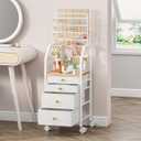 SWTYMIKI Large Jewelry Organizer Stand - Multifunctional Rack Tower for Necklace, Earring, Ring & Bracelet Display - Moveable Storage Jewelry Holder Stand with 4 Nonwoven Drawers for Bedroom White