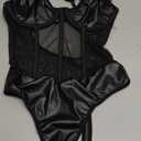 Lilosy Sexy Crisscross Choker Leather Pu Underwire Babydoll Women Harness Teddy Bodysuit Nightshirt One Piece (Small, Black)