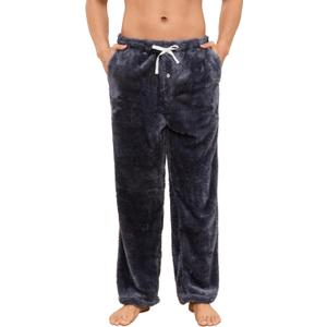 Vulcanodon Mens Plush Warm Pajama Pants, Fluffy Soft Fleece Sleep Pant with Pockets Lounge Pj Bottoms for Men (Large, Dark Grey)