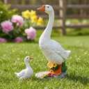 Porch Goose Garden Statue 2 Pack, Mom and Baby Goose Garden Decor, 20 Inches High Goose Statue, Big Resin Yard Decor, Outdoor Geese Figurine for Patio,Porch,Yard,Lawn Ornament, Gifts for Mom