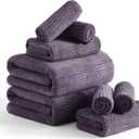 8 Piece Bath Towel Set-2 Oversized Bath Sheets(35"x70"),2 Hand Towels,4 Washcloths-Extra Large Microfiber Towel Sets, Less Lint Highly Absorbent & Quick Dry Bath Towels for Bathroom Gym Pool, Purple (Geometric Dark Purple)