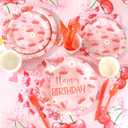 170 PCS Cherry Birthday Party Supplies Serves with 24 Includes Plates and Napkins,Banners,Cups and Tablecloth, Birthday Decorations(Cherry)