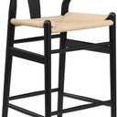 Farini Fully Assembled Wishbone Barstool,Weave Counter Height Bar Stool for Kitchen Island,Beige
