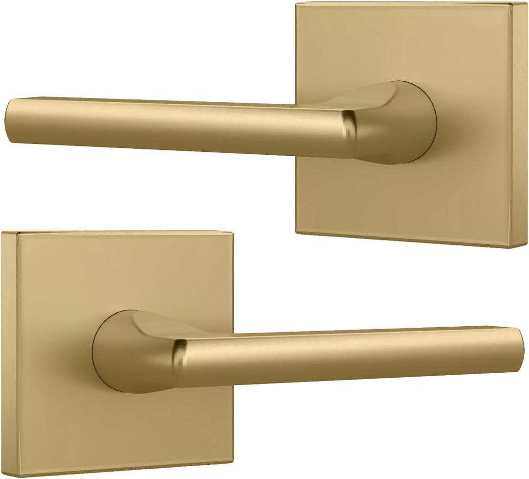 Mega Handles Prime Dummy Lever, Door Handle for Closet or French Doors, Single Side Door Levers, Non-Turning, Fits All Standard Door Sizes, Covered Screws Included - Satin Brass (2 Pack) 5"
