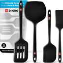 DI ORO Silicone Turner Spatula Set - Kitchen Spatulas for Nonstick Cookware - Cooking Utensils for Flipping Eggs & Pancakes - 600F Heat-Resistant BPA Free Turners - Dishwasher Safe (4pc, Black)