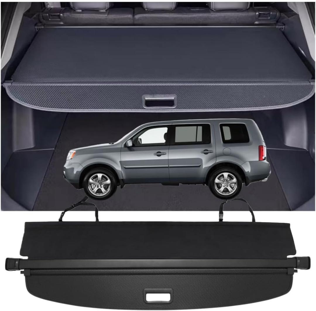 Retractable Cargo Cover Compatible with 2009-2015 Honda Pilot Power Tailgate Trunk Shielding Security Shade Privacy Screen Tonneau Luggage Cargo Organizers (Carbon Fiber Texture)