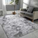 Hutha 8x10 Large Area Rugs for Living Room, Super Soft Fluffy Modern Bedroom Rug, Tie-Dyed Light Grey Indoor Shag Fuzzy Carpets for Girls Kids Nursery Room Home Decor