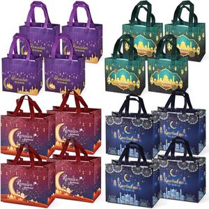 16PCS Ramdan Mubarak Reusable Gift Bags, Assorted Size Treat Bags with Handles, Ramadan Mubarak Party Bags, Multifunctional Non-Woven Ramadan Bags for Gifts Wrapping, Ramadan Kareem Party Supplies