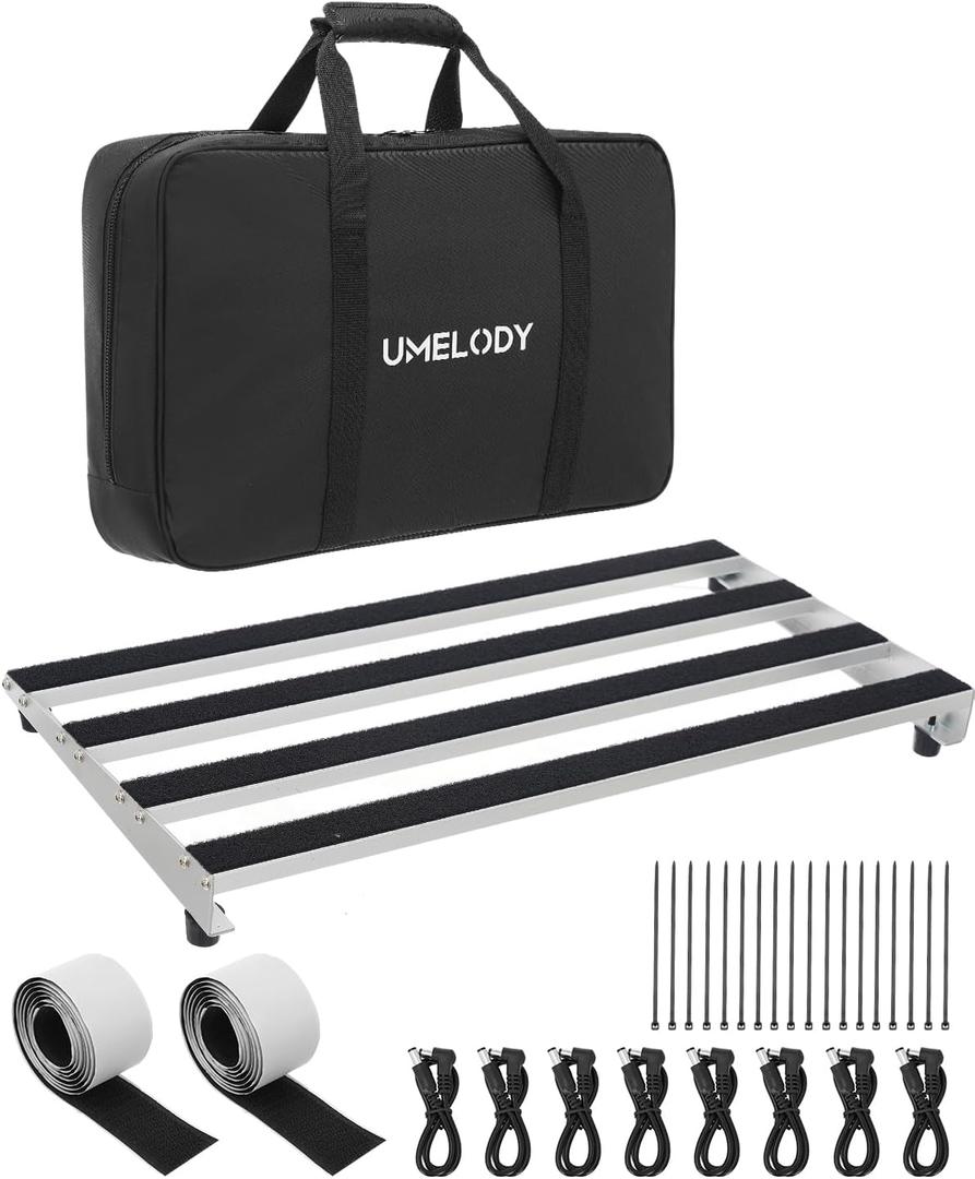Guitar Pedal Board with Padded Carry Bag, 19.1"x9.7" Aluminum Alloy Pedalboard for 10-16 Pedals, Large Professional Stompbox Holder for Electric Guitar & Bass, Hook & Loop Tapes UBP-100 Silver