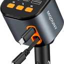 Retractable Car Charger,5 in 1 Fast Car Phone Charger 90W,Bluetooth 5.3 FM Transmitter Adapter,Handsfree Call,2 Retractable USBC Cables and USB Cars Chargers for iPhone 16/15/14/13/12/11,Galaxy,Pixel