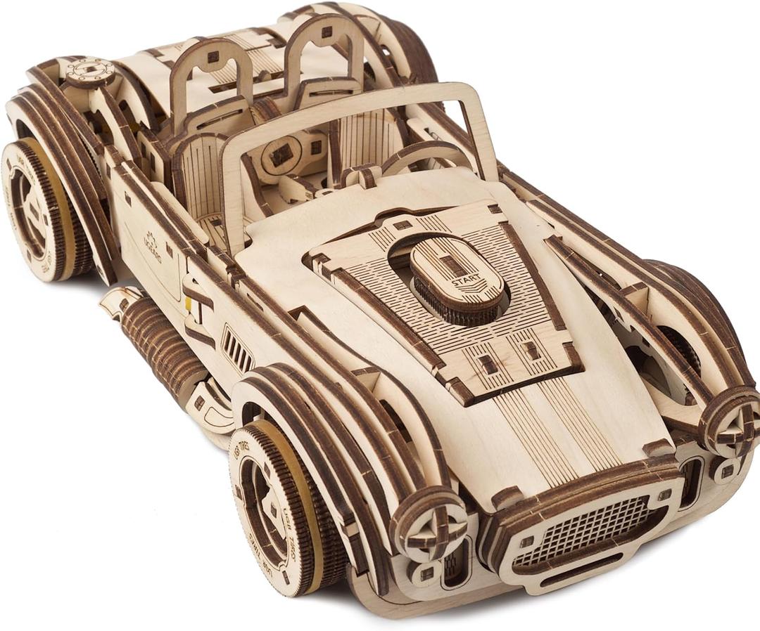 UGEARS Drift Cobra Racing Car Puzzle - Wooden 3D Puzzles for Adults to Build with Powerful Spring Motor - Wood Mechanical Models Building Kit Retro Hobbies for Men - 370 Pcs