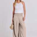 ANRABESS Women Linen Palazzo Pants Summer Boho Wide Leg High Waist Casual Lounge Pant 2026 Beach Travel Vacation Outfits (Beige, M)