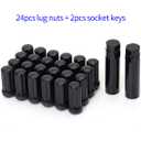 Acorn M14x1.5 Black Lug Nuts - 2" Tall, Set of 24 pcs, 2 Socket Keys, 14mmx1.5