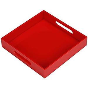 Sturdy Red Acrylic Serving Tray with Handles - 12x12 Inch - Coffee & Appetizer Platter - Kitchen Counter & Vanity Organizer