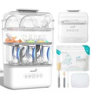 Grownsy 3 Layers-Large Bottle Sterilizer and Dryer, Holds 6 to10 Bottles, Nesting Design Bottle Sanitizer Esterilizador de Biberones for Breast Pump Sterilizer Bags Bottle Brush Included