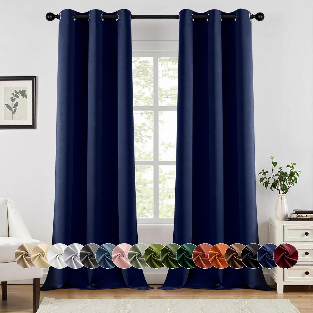 MIULEE Navy Blue Blackout Curtains for Bedroom Living Room 96 Inches Long 2 Panels, Thermal Insulated Room Darkening Drapes Grommet Noise Reducing Light Blocking Window Treatments 40x96 Inch