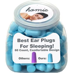 Homie Foam Earplugs for Sleeping, 60 Pair - 33dB Highest NRR, Comfortable Ear Plugs for Sleeping, Snoring, Travel, Concerts, Studying, Loud Noise, Work (Blue, 60 Count)