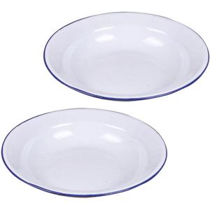 Kichvoe Enamel Bowls - 2pcs Retro Style White Round Serving Plates for Soup, Salad, Pasta, Cereal, Fruit, Ice Cream, and Desserts - Vintage Kitchenware for Home Use, 6.29 Inch Diameter (Medium)