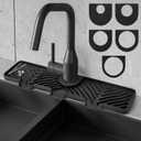Silicone Faucet Splash Guard - 5Slope Kitchen Sink Splash Guard, 17.8 * 5.2 * 0.8 Inch Faucet Mat for Kitchen Sink with 5 Sizes of Rubber Rings, Silicone Sink Mat for Kitchen Bathroom (Black)