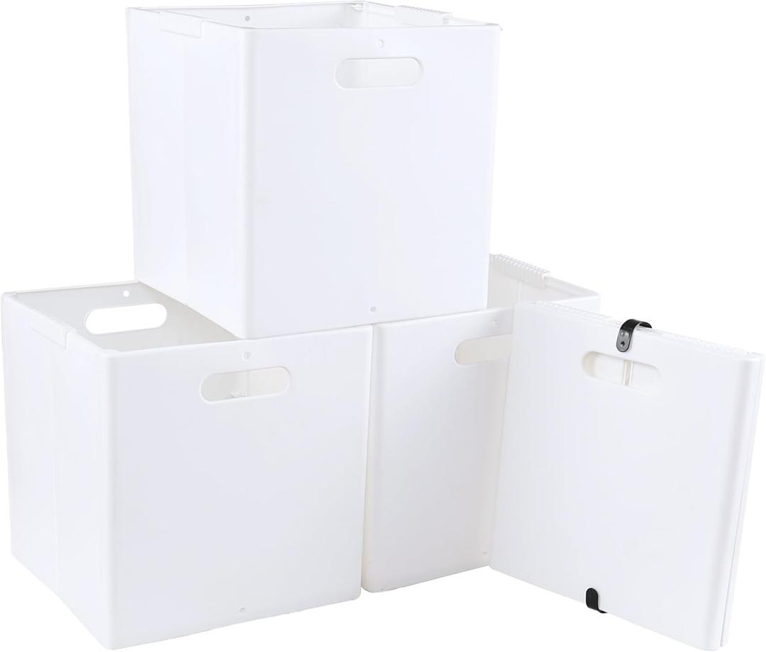 4-Pack Collapsible Plastic Storage Cube Bins, White Foldable Cube Storage Bins