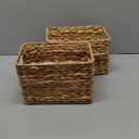 4 Small 3.6 QT Water Hyacinth Wicker Baskets for Shelves, 10" Long Woven Pantry Organizers and Storage Basket, Decorative Ratten Shallow Rectangle Baskets for Organizing Countertop Bathroom