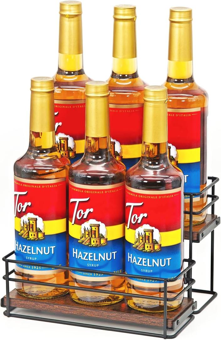 6 Bottle Capacity Coffee Syrup Rack Organizer, 2 Tier Coffee Syrup Stand Shelf, Storage Shelves for Coffee Bar, Small Rack for Bar Family Storage for Syrup Dressing