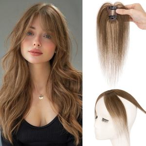 S-noilite Bangs Hair Clip,360 3D Cover Real Clip in Bangs Human Hair Toppers for Women With Side Bang Daily Wear Medium Brown