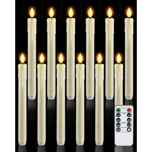 Homemory 11 Pcs Plastic Flameless Taper Candles with Remote Timer Dimmer, Ivory Led Candlesticks with Flickering Flame Light, Lifelike Taper Candles Battery Operated for Indoor Decoration 9.6 Inches