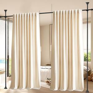 Room Divider Curtain Rod, 3.8-9.7 Feet (H) 30-89 Inches (W) Adjustable, No Drilling Partition Room Dividers, Heavy Duty Hanging Room Divider Space Divider, for Room Separation Privacy Partition, Black