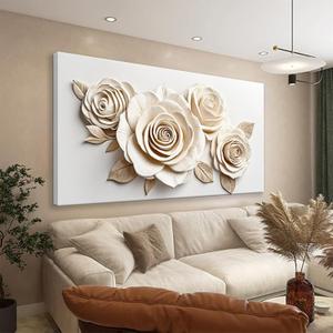 Canvas White Wall Art Living Room Home Wall Decor Modern Canvas Art Wall Decor 29x58 Inches Large Flower Wall Art Elegant Picture For Bedroom Hotel Office Artwork (58L" x 29W")