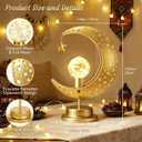 Lewondr Ramadan Moon Lamp, Crescent Moon with Star Table Lamp, Battery Powered Ramadan Desk Lamp Decorations Crescent Table Light Bedside Night Stand Desktop Living Room Home Decor, Eid Mubarak Decor