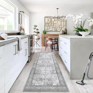 GAOMON Washable Rug 2x6 Vintage Floral Print Rug Oriental Entryway Runner Rug Boho Tribal Area Rug Soft Hallway Accent Carpet Bedroom Rugs Soft Aesthetic Non Slip Rug for Kitchen Laundry Bedside Grey