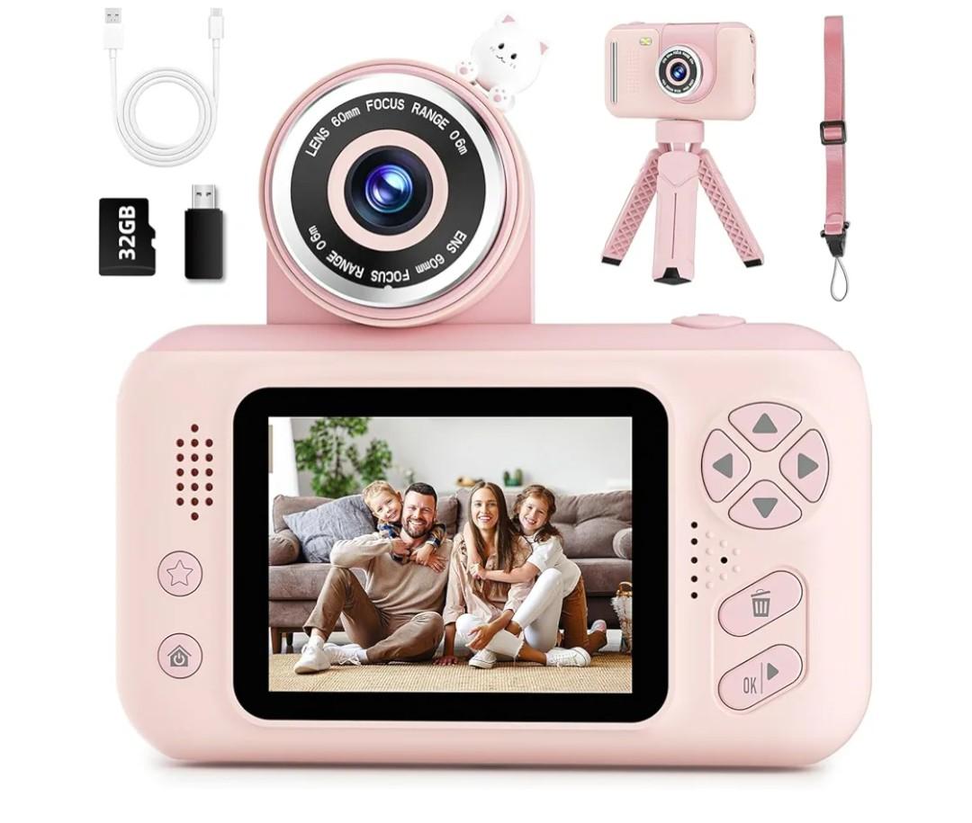 Kids Camera Girls for 3 4 5 6 7 8 9 Years Old Girls,1080P HD Video Selfie Camera with 32G SD Card Kids Digital Camera Toys for Toddler Birthday Gifts Pink