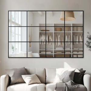 Antok Decorative Mirrors for Wall Decor, 48" x 36" Decorative Wall Mirror Black Window Mirrors Wall Mounted Decorative Mirror for Living Room Dining Room Hallway Entryway，Black,Retro Rect Style